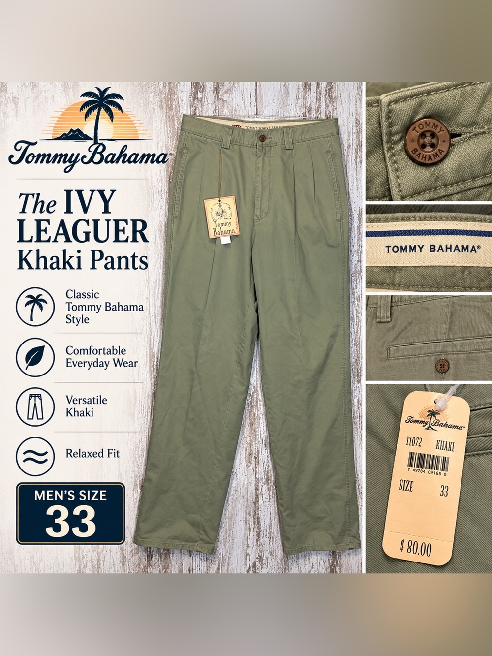 Tommy Bahama The Ivy Leaguer Khaki Pants Men’s Size 33